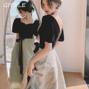 Black Square Collar Backless Evening Dress 2025 New Hepburn Style Dress Temperament Spring and Summer Formal Dress Women Elegant