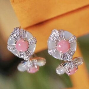 Pink Seawater Shell Earring With White 925Sterling Silver With Cubic Zirconia Cute Romantic Female Gift Elegant Wedding Party