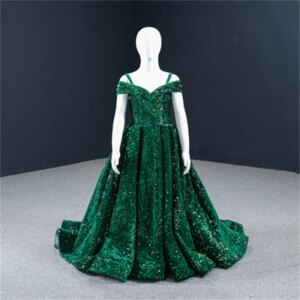 Green Mini Quinceanera Dresses Off The Shoulder Sequins Flower Girl Dresses For Weddings Mexican Pageant Dresses Baby Customized