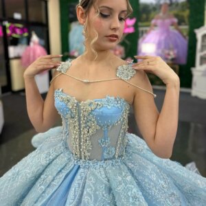 Luxury Sky Blue Shiny Tulle Quinceanera Dresses Ball Gown 2025 Lace Appliqued Beaded Sweet 16 Dress Vestidos De Quinceañera