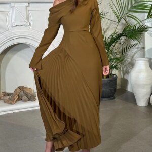 FLORINE TULIRAIN One-shoulder Full Sleeve A-line Grey Ruffle Simple Wedding Evening Dress Cocktail Prom Gown For Sexy Women