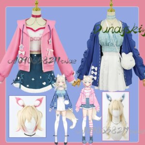 Hololive EN Fuwawa Mococo Anime Vtuber Cosplay Costume: New Fuwa Moco Outfit Suit, Wig, Party Dress, and Coat ,Abyssgard