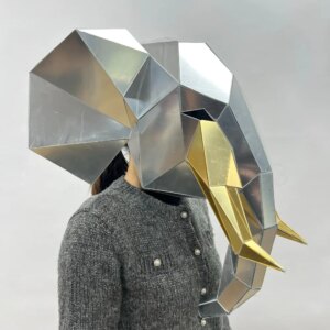 Glitter Mirror Elephant Mask Animal Head Mask Cosplay Party Rave Music Festival DJ Mirror Glass Mask Night Club Stage Prop