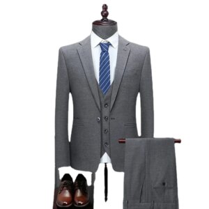 Grey Slim Fit Three Piece Set Comfortable Slim Fit Business Men’s Office Formal Dress Banquet Set