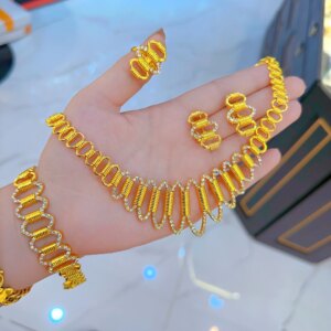 Dubai’s New 24K Gold Plated Necklace Earrings Ring Bracelets Wedding Party Jewelry Set for Women  DD10397