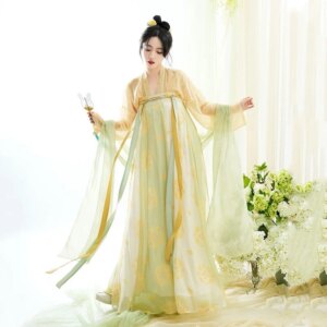 Adult New Women’s Han Chinese Clothing Placket One-Piece Chest-Cut Skirt Printed Recovery Style Spring and Summer Suit