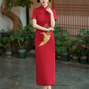 Women’s long slim-fit silk cheongsam mid-length daily wear