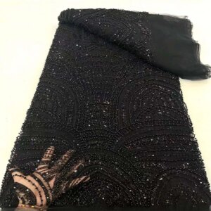 Beaded African Sequins Lace Fabric Nigerian Lace Fabric 2024 High Quality French Mesh Tulle Embroidery Wedding Dress Lace Sewing