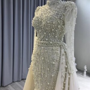 Elegant Dubai Pearls Mermaid Evening Dresses with Detachable Train Beaded Woman Wedding Party Gown Couture High Event Dress 2024