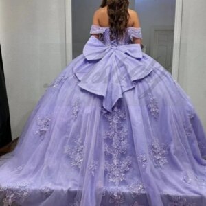 Customized New Lilac Princess Girl Birthday Party Dress With Bow Flower Lace Up Ballgown Prom Dance vestidos de 15 quinceañera
