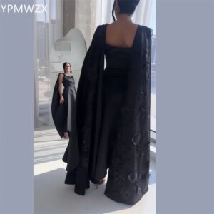 Customized Evening Dress Formal Women Party Occasion YPMWZX Square Collar A-line Floor Length Skirts Applique 3D Flower Bespoke