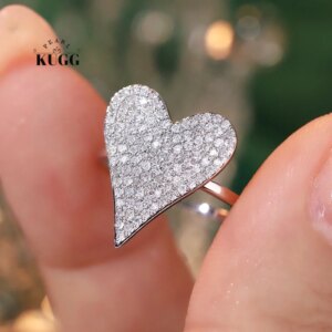 KUGG 100% 18K White Gold Rings Fashion Heart Design 0.58carat Real Natural Diamond Engagement Ring for Women Wedding Jewelry