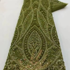 Green Sequin Lace Fabric African Fabric Lace Wedding Dress 2025 Luxury Gold Beaded Lace French Mesh Sequence for Sewing