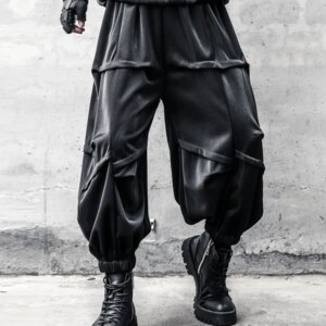 Yamamoto Style Dark Fashion Width Cropped Pants Men’s Autumn Trendy Pu Handsome Drape Leisure Tappered Bloomers