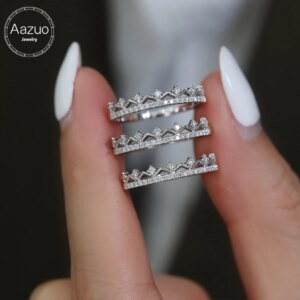 Aazuo Fashion Jewelry 18K White Gold Real Diamonds Classic Fairy Lines Ring Gift For Women Luxury Engagement Halo anillos mujer