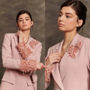 Elegant Women Suits 2 Pieces Sequined Beads Blazer And Flare Pants Customized Wedding Guest Suits Evening Party Prom Outfit
