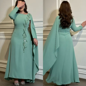 Customized Beading Prom Dresses One Shoulder Cape Pearls Ankle-Length Jersey Bespoke Occasion Gown Long Evening Dress Sheath