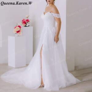 Elegant A line Wedding Dress off shouler lace applique bride dress robe de mariee A line Wedding Bridal Gown