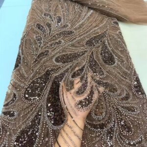 Luxury African Fabris 5 Meters 2025 Latest Handmad Bead Lace Fabric Sequin French Lace Fabrics For Brides Wedding Dresses W619-1
