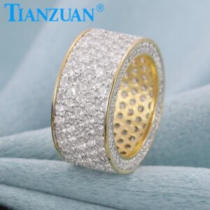 New 11mm Moissanite Rings 925 Silver Gold Plated for Men Women Party Daily Accessories Fashion Jewelry