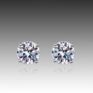 MoisaLuxe Official Store Lab Grown Plata Sterling 925 Silver Simple Four-claw Screw Earrings Hoops Piercing DIY Customization