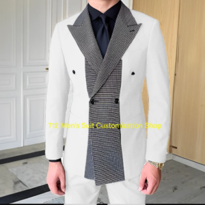 Spliced ​​Men’s Suit 2-piece Set Peak Lapel Jacket Pants Wedding Tuxedo Groom Double-breasted Blazer Custom Suit