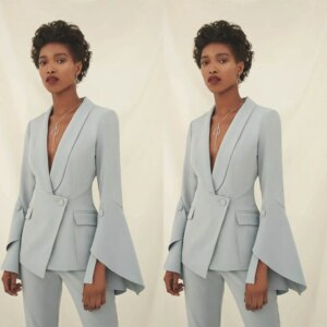 Unique Designer Women Pants Suits Flare Sleeve Prom Evening Guest Formal Wear Custom Made 2 Pieces Blazer Suits