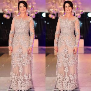 Plus Size Elegant Mother of the Bride Dresses Long Sleeve Appliqued Nigerian Lace Styles Floor Length Formal Wedding Guest Dress