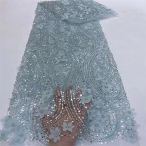African Beaded Lace Fabric 3D Lace Sequins Embroiderd Nigerian Lace Fabric 2024 High Quality Lace Groom French Lace For Dreeses