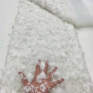 Luxury Fabric For Dress 5 Yards with Beads 3D Flower Lace Fabric Embroidered Dubai New 2024 Sequin Lace Fabric For Sew DP