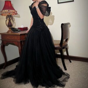 CustomizedvCustomized Exquisite Crystal Off the Shoulder Tulle Evening Dress Delicate Square Collar Short Sleeves A-Line Homecom