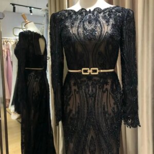 FATAPAESE Customized Sparking Prom Dress High-Neck Crystal Beaded Gem Stones Lace Silk Thread lFully Gown Mermaid Maxi Skirt