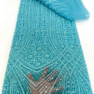 African Luxury Tulle Lace Fabric 5 yards New High Quality Nigeria Sequins Beads Tulle Lace Fabric for Sew Wedding