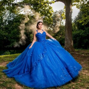 EVLAST Customized 2025 Royal Blue Quinceanera Dress Ball Gown Shiny Floral Applique Beading Sweet 16 Vestidos De 15 Anos E3Q716