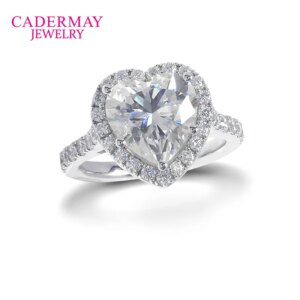 10x10mm 4ct Heart Cut Moissanite Halo Ring Engagement Wedding Moissanite Rings Pave 925 Sterling Silver Ring for Women