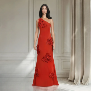 Little Daisy CustomizedOn Sale Red Prom Gowns One Shoulder Prom Party Dresses 2025 Sleeveless Flowers Wedding Guest Gown Sweep T