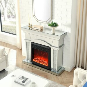 Diamond-encrusted silver mirror mantelpiece simulation  mantelpiece electronic creative light luxury Nordic decoration heating
