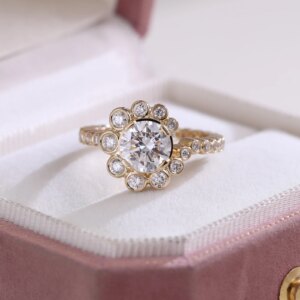 Provence jewelry original design 10K gold bead eternity band round cut lab diamond solitaire wedding engagement rings party gift