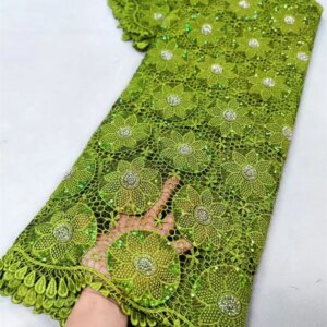 High Quality African Green Organza Lace Fabirc 2025 Sewing Stones Embroidery Nigreian Lace Fabric Women Wedding Dress 5Ya W538-1