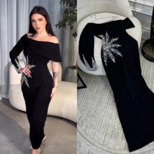 Customized Prom Formal Off The Shoulder A-line Beading Sequined Ankle-Length Satin Bespoke Occasion Dresses Evening
