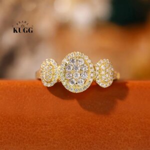 KUGG 100% 18K Yellow Gold Rings 0.55carat Real Natural Diamond Engagement Ring for Women Fashion Round Design Party Jewelry