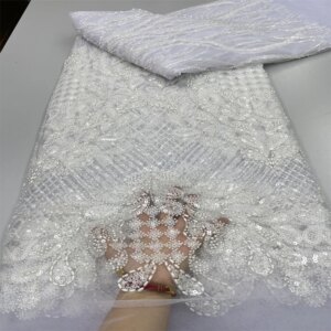 2025 New African French Nigerian Lace Fabric With Beads Sequins Mesh for Embroidery Wedding Party Bride Sewing Dress
