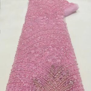 PGC Luxury African Heavy Beaded Lace Fabric 2025 High Quality Nigerian Sequins Tulle Lace Fabric 5 Yards for Wedding Dress