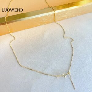 LUOWEND 100% 18K Yellow Gold Necklace Fashion Shiny Design INS Style Party Necklace for Women High Wedding Jewelry
