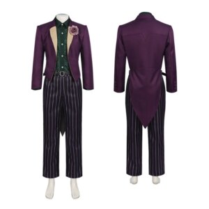Adult Men’s Game Joker Mortal Cosplay Costume Set Purple Suit with Stripe Pants Belt Halloween Carnival Clown Roleplay Outfit