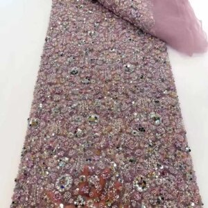 Nigerian 2025 New Beauty Pink Tulle Lace Fabrics With Heavy Beaded High Quality African Sequins French for Wedding Dress