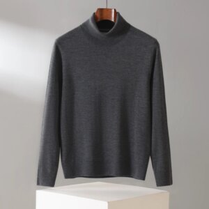 100% pure cashmere men’s sweater casual solid color knitted pullover high collar Blouse basic Tops large loose Jumper