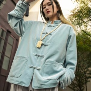 New Chinese minimalist velvet light luxury plate national fashion coat