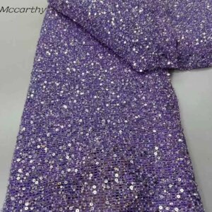 Mccarthy Sequin Lace Fabric African Fabric Lace Wedding Dress 2025 Luxury Purple Beaded Lace French Mesh Sequence for Sewing