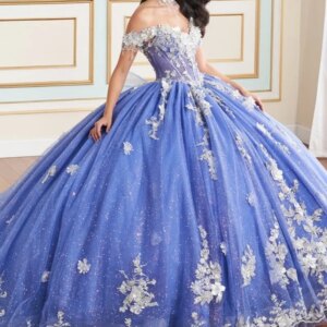 Customized Shiny dark blue Quinceanera Dress Off Shoulder Tull sequin applique 3D flower Long tail vestidos de 15 Quinceanera